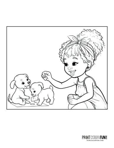 Kids with dogs coloring page from PrintColorFun com 11