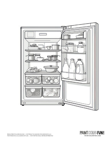 Kitchen refrigerator (open) coloring page clipart from PrintColorFun com (1)