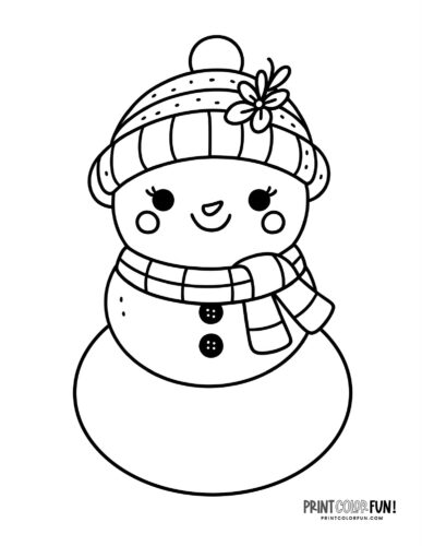 Lady snowperson - snow woman - Snowman coloring page from PrintColorFun com