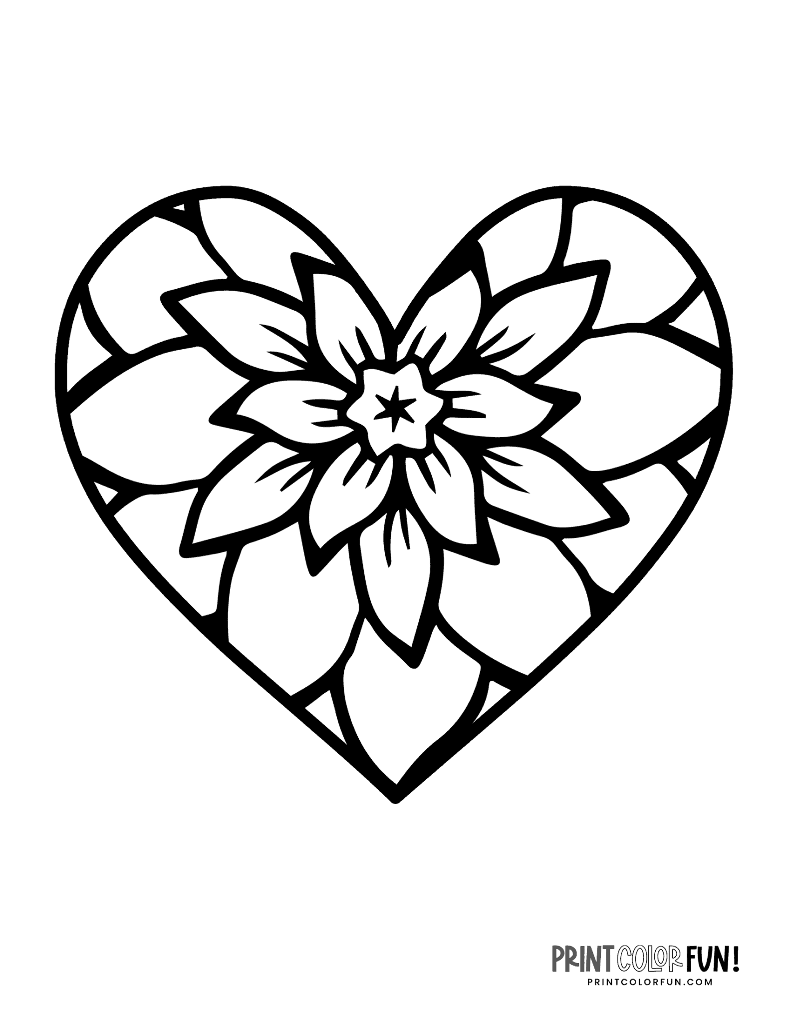 Printable Coloring Page Hearts And Flowers Heart Coloring Page Love ...
