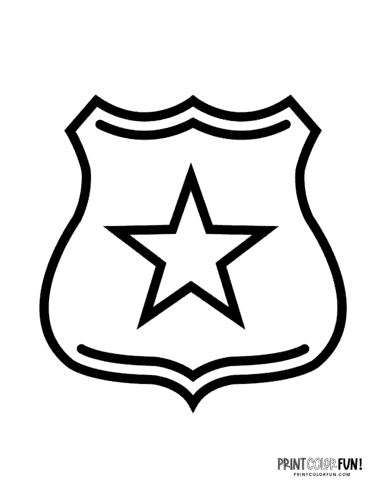 Large police badge shield with a star coloring page from PrintColorFun com