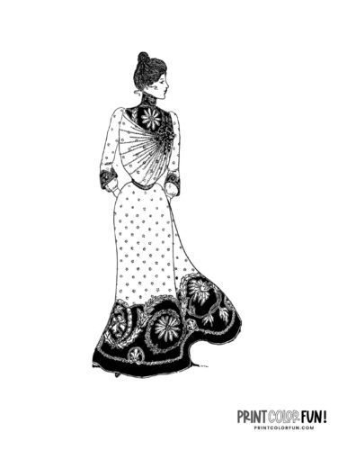 Late Victorian era dress - authentic 1900s adult coloring page (1)