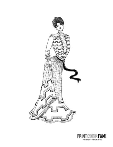 Late Victorian era dress - authentic 1900s adult coloring page (2)