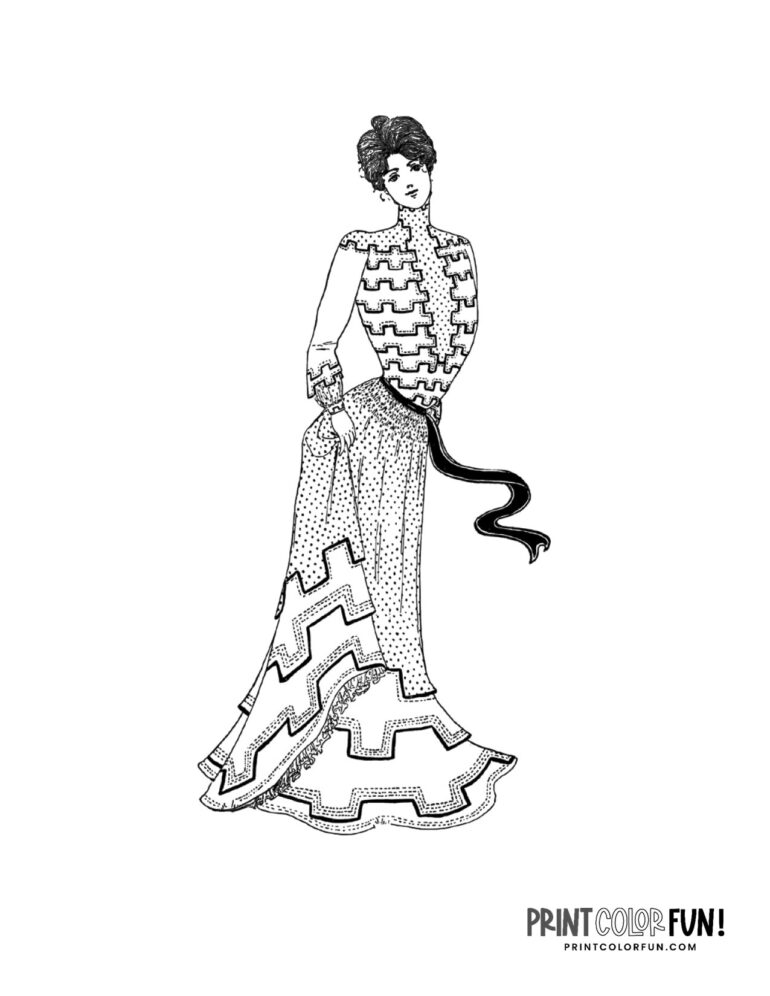 Victorian dresses: 14 coloring pages of beautiful 1900s fashion for ...