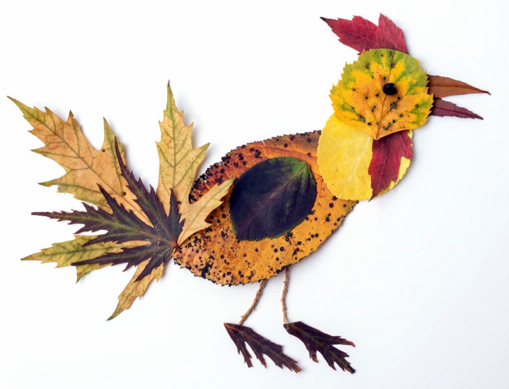 Leaf collage - craft made into the shape of a chicken