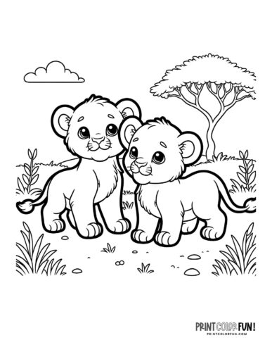 Lion cubs in the savanna coloring page - PrintColorFun com