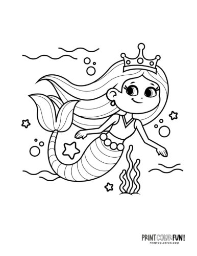 Little Mermaid-style coloring page at PrintColorFun com 1