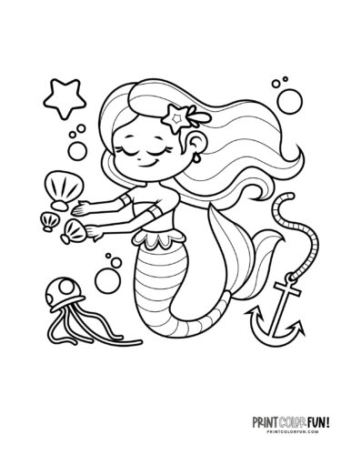 Little Mermaid-style coloring page at PrintColorFun com 2