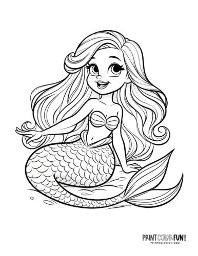 Little Mermaid-style coloring page at PrintColorFun com 3