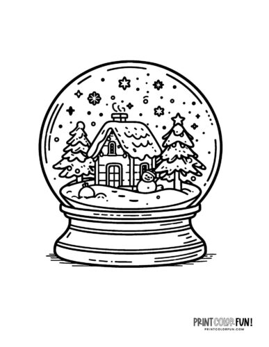 Little cabin in the woods snow globe coloring page - PrintColorFun com