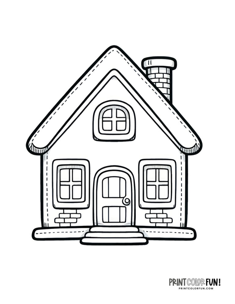 Simple house coloring pages & clipart for kids, at PrintColorFun.com