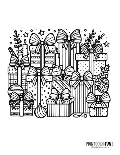 Lots of festive holiday gifts coloring page - PrintColorFun com