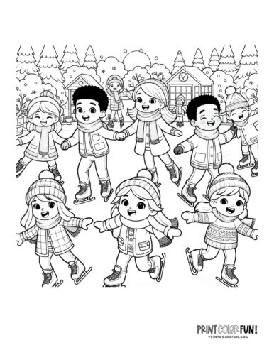 Lots of kids ice skating coloring page from PrintColorFun com 1