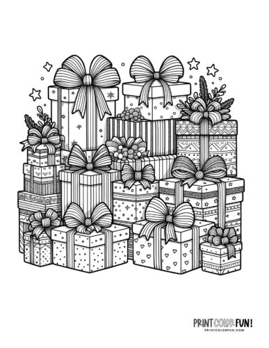 Lots of pretty Christmas presents clipart & coloring pages - PrintColorFun com