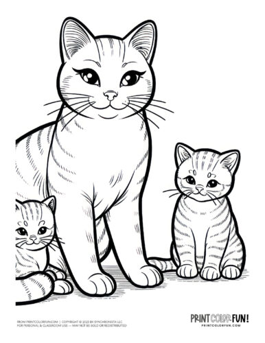 Mama cat with kittens coloring page clipart from PrintColorFun com (2)