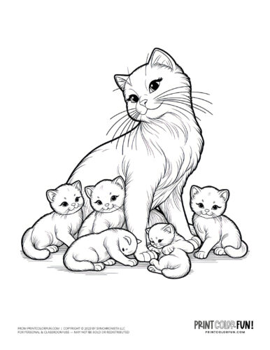 Mama cat with kittens coloring page clipart from PrintColorFun com (3)