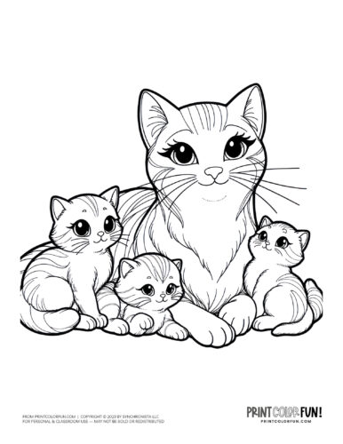 Mama cat & kitten coloring pages plus clipart from PrintColorFun com (4)
