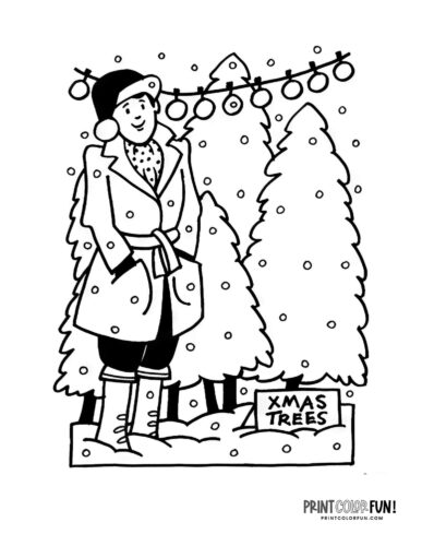 Man buying a Christmas tree coloring page - PrintColorFun com