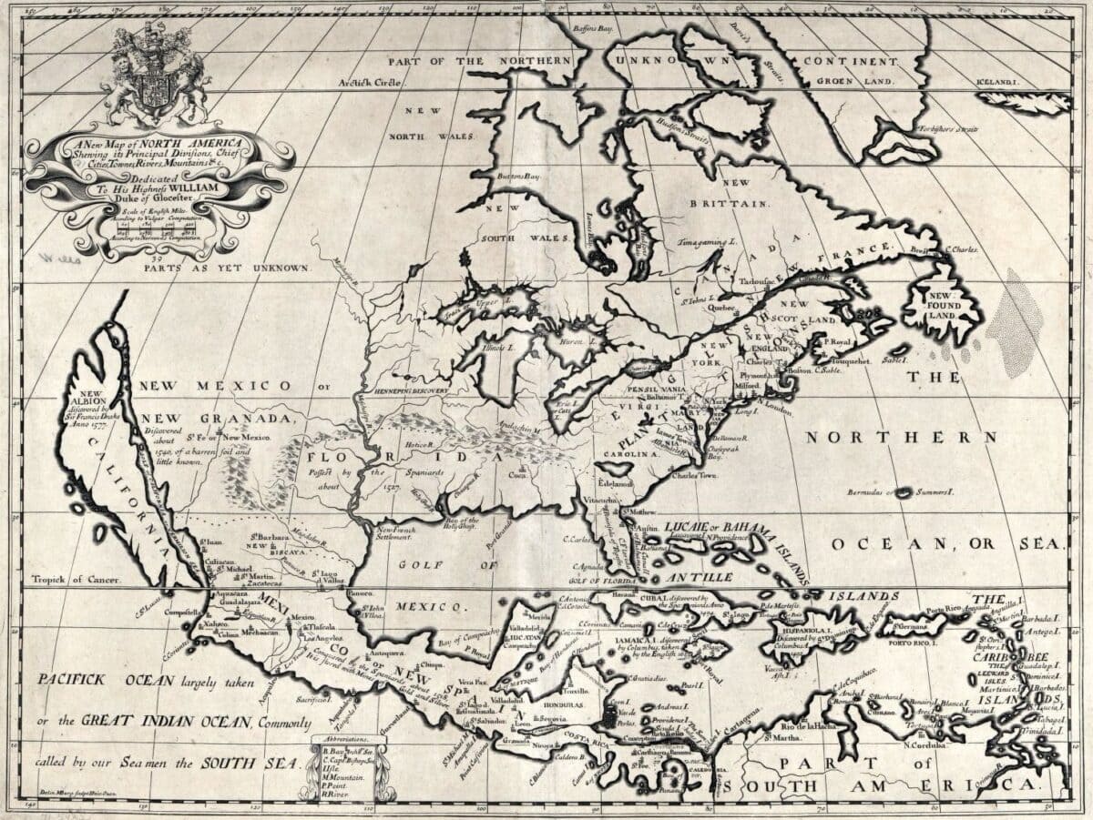Map of the US from 1722, during the Golden Age of Piracy