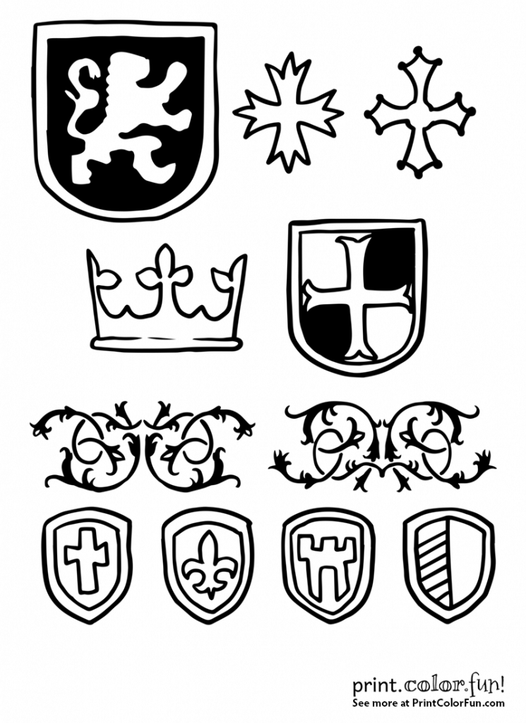 Set of medieval-style shields - Print Color Fun!