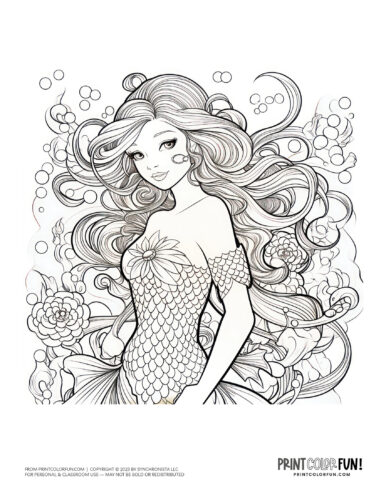 Mermaid coloring page clipart from PrintColorFun com (1)
