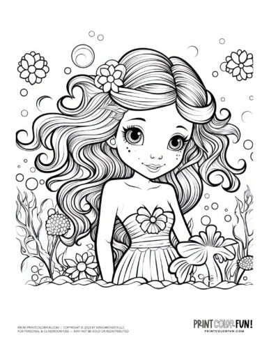Mermaid coloring page clipart from PrintColorFun com (4)