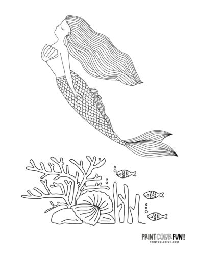 Mermaid coloring page drawing from PrintColorFun com (03)