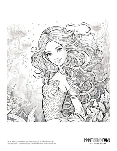 Mermaid coloring page drawing from PrintColorFun com (46)