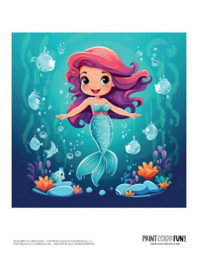 Mermaid underwater scene clipart from PrintColorFun com (2)
