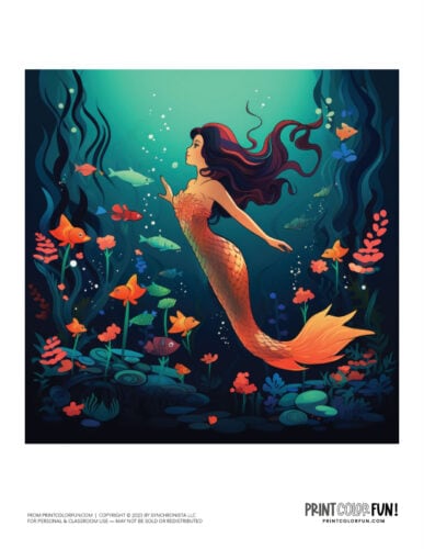 Mermaid underwater scene clipart from PrintColorFun com (6)