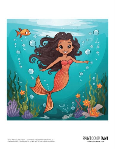 Mermaid underwater scene clipart from PrintColorFun com (7)