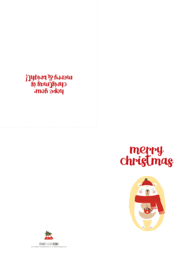 Merry Christmas - bear printable Christmas card from PrintColorFun com