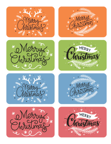Merry Christmas festive color gift tags set from PrintColorFun com