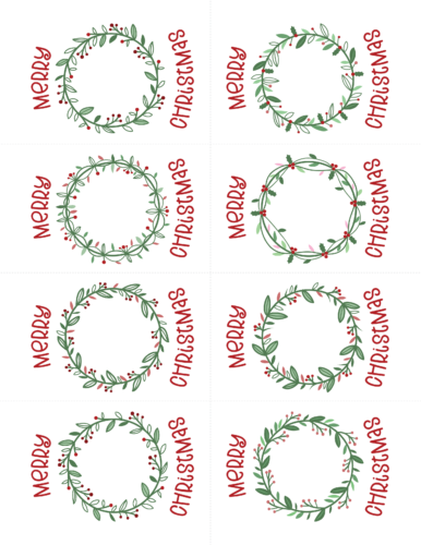 Merry Christmas gift tag set with red and green wreaths (2)
