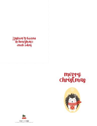 Merry Christmas - porcupine printable Christmas card from PrintColorFun com