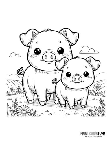 Mom pig and baby pig coloring page - PrintColorFun com