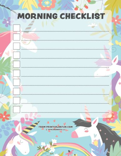 Morning checklist for kids from PrintColorFun com