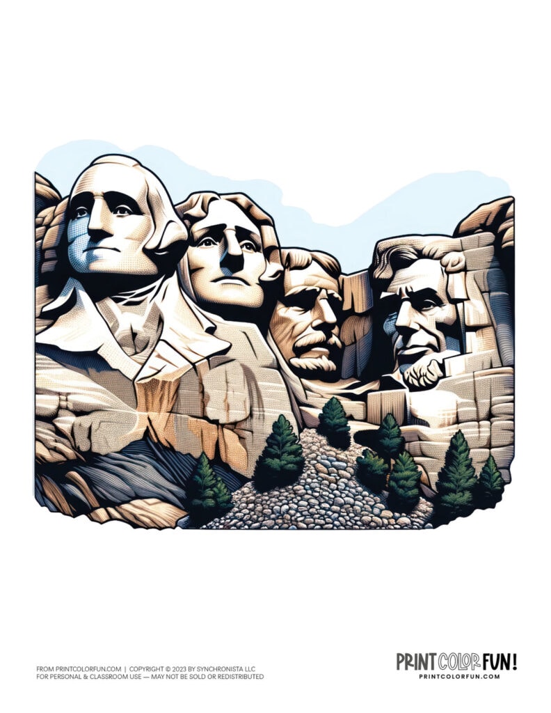 Mount Rushmore coloring pages, clipart & the history of this monument