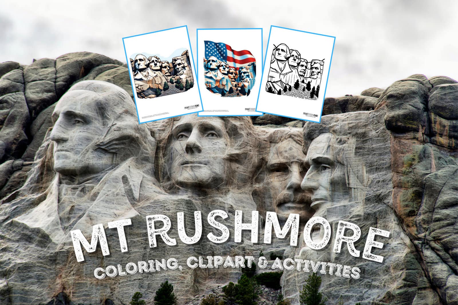 Mount Rushmore coloring page clipart activities from PrintColorFun com