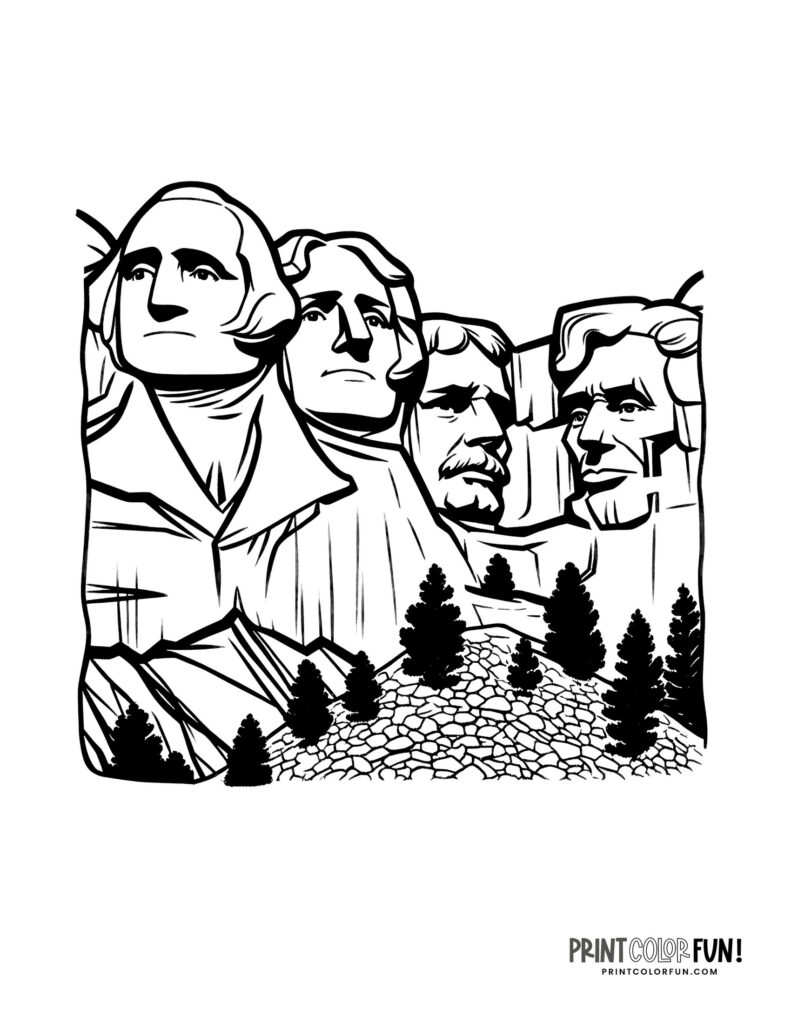 Mount Rushmore coloring pages, clipart & the history of this monument