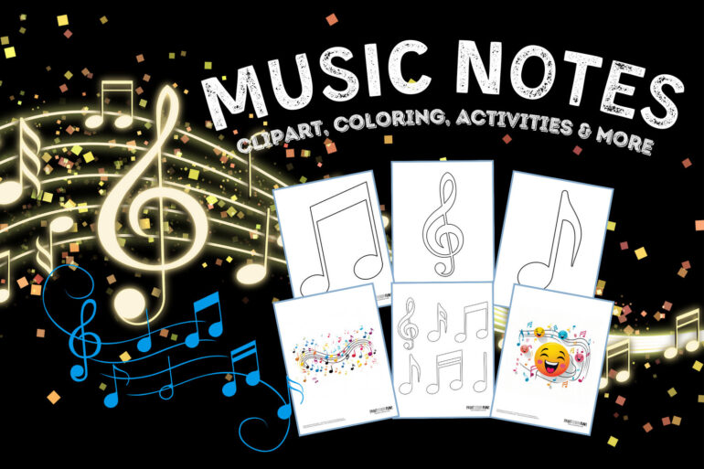 Musical note coloring pages and clipart from PrintColorFun com