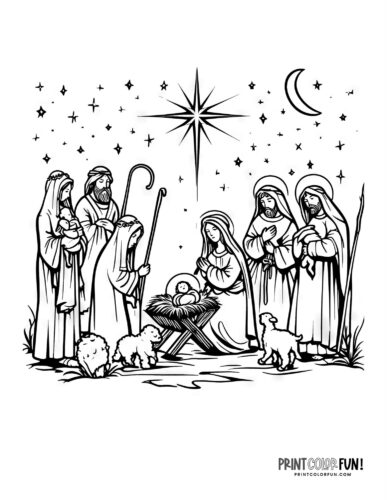 Nativity scene coloring page from PrintColorFun com (2)