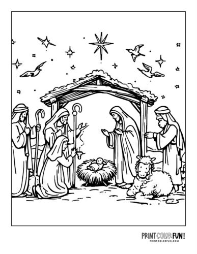 Nativity scene coloring page from PrintColorFun com (3)