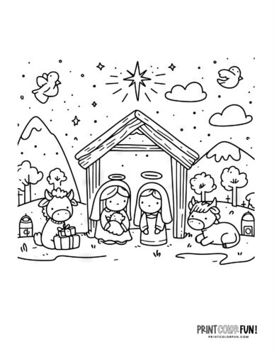 Nativity scene coloring page from PrintColorFun com (4)