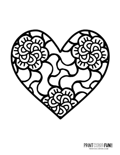 hard coloring pages of hearts