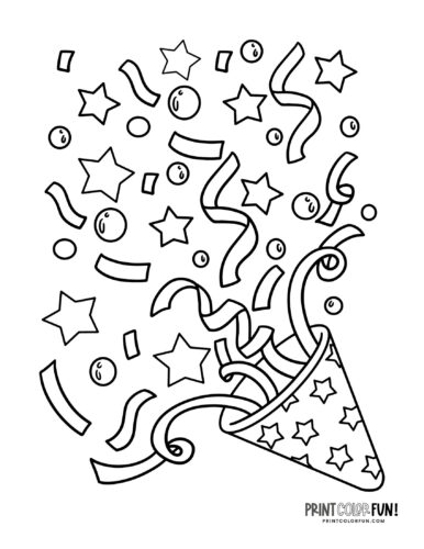 New Year's celebration confetti coloring page clipart from PrintColorFun com