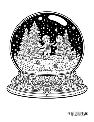 Nighttime scene snow globe coloring page - PrintColorFun com