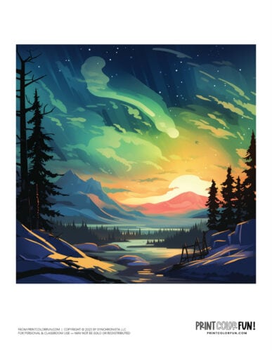 Northern Lights (Aurora Borealis) color clipart from PrintColorFun com 3