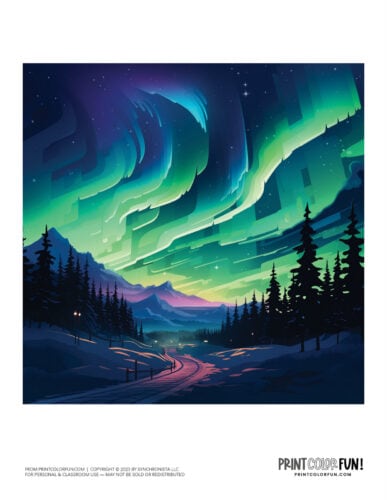 Northern Lights (Aurora Borealis) color clipart from PrintColorFun com 4