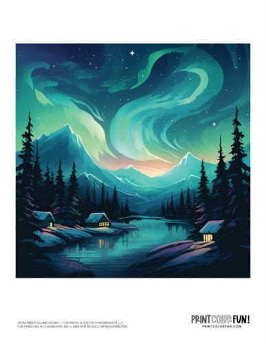 Northern Lights (Aurora Borealis) color clipart from PrintColorFun com 5